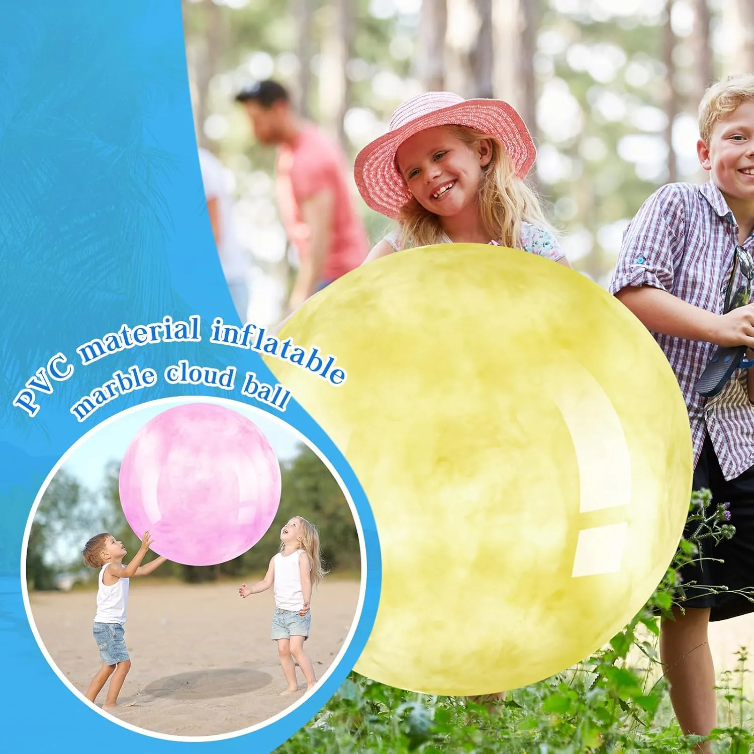 Meooeck 4 Pcs Inflatable Marbleized Big Bouncy Balls Large Rubber Ball Giant Inflatable Ball Inflatable Kickball Giant Beach Balls for Kids and Adult