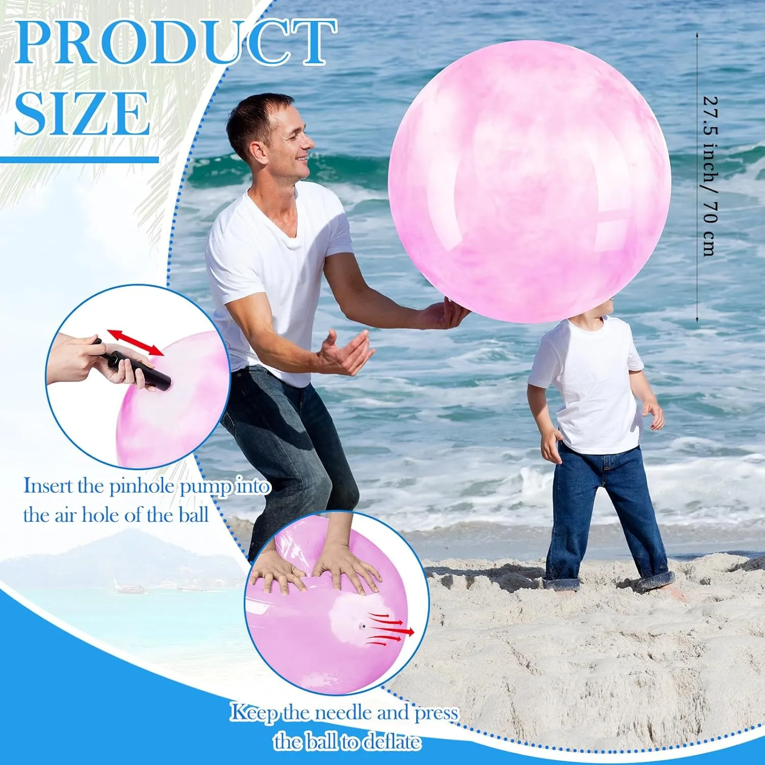 Meooeck 4 Pcs Inflatable Marbleized Big Bouncy Balls Large Rubber Ball Giant Inflatable Ball Inflatable Kickball Giant Beach Balls for Kids and Adult