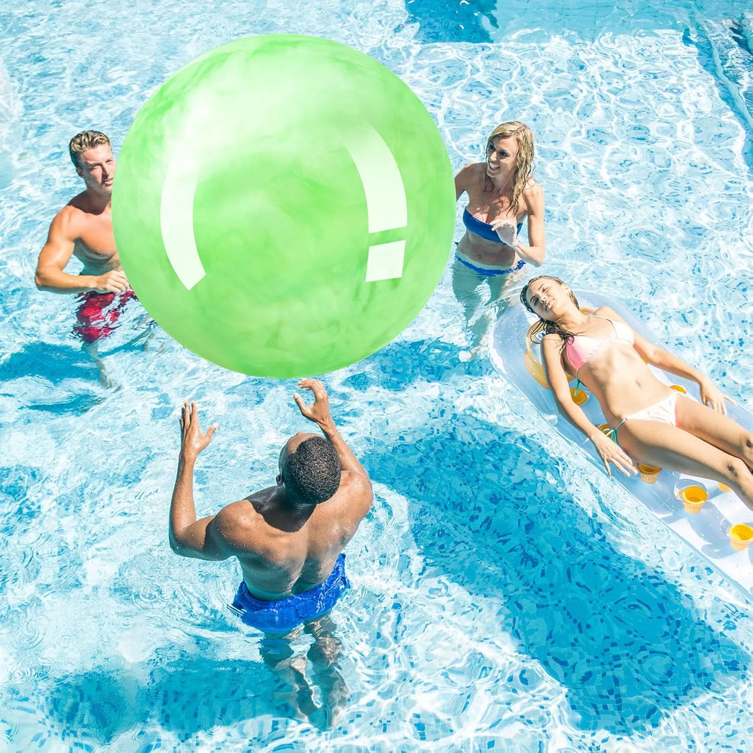 Meooeck 4 Pcs Inflatable Marbleized Big Bouncy Balls Large Rubber Ball Giant Inflatable Ball Inflatable Kickball Giant Beach Balls for Kids and Adult