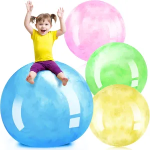 Meooeck 4 Pcs Inflatable Marbleized Big Bouncy Balls Large Rubber Ball Giant Inflatable Ball Inflatable Kickball Giant Beach Balls for Kids and Adult