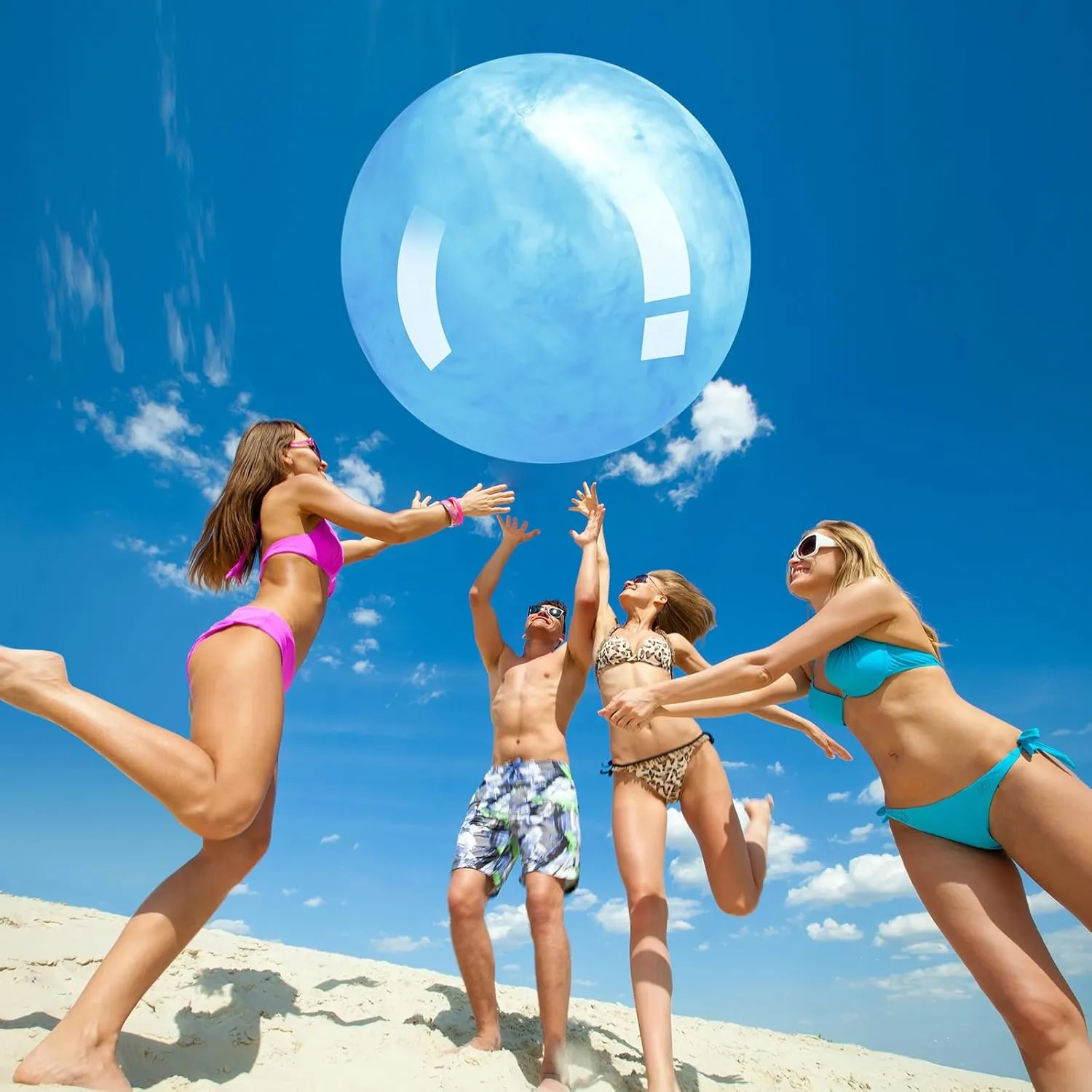 Meooeck 4 Pcs Inflatable Marbleized Big Bouncy Balls Large Rubber Ball Giant Inflatable Ball Inflatable Kickball Giant Beach Balls for Kids and Adult