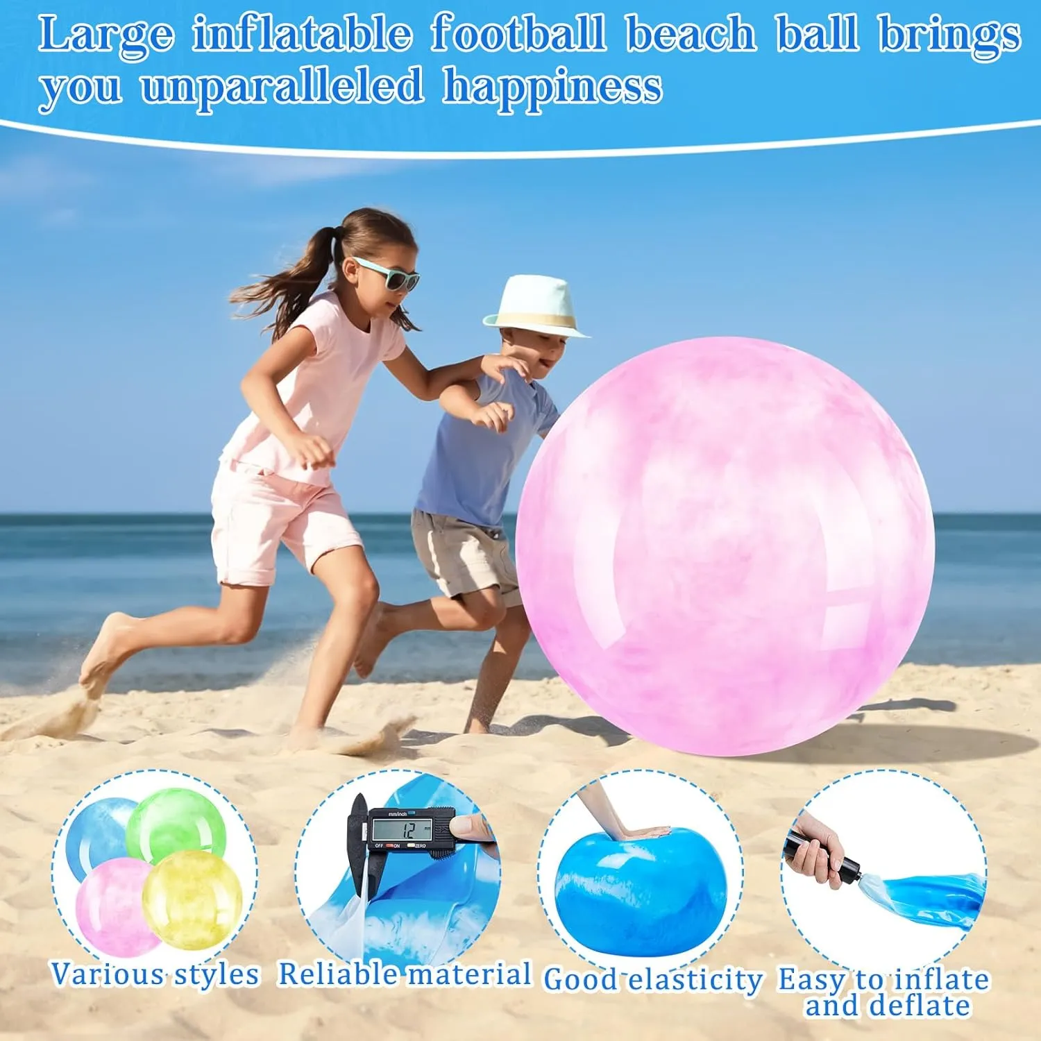 Meooeck 4 Pcs Inflatable Marbleized Big Bouncy Balls Large Rubber Ball Giant Inflatable Ball Inflatable Kickball Giant Beach Balls for Kids and Adult