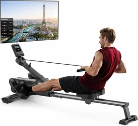 MERACH Foldable Rowing Machines for Home, Magnetic Rowing Machine with 16-Level, Compact Row Saves 20% Space, 350 LBS Load Capacity, Free MERACH App and 1000  Champion Coaching Course & Games