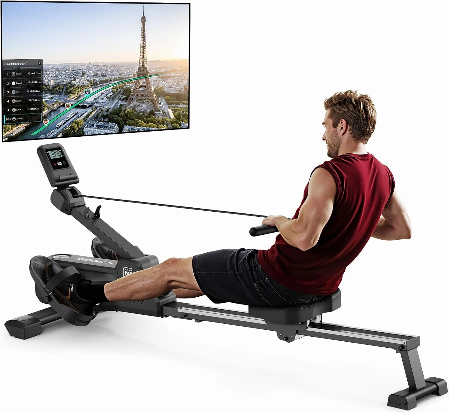 MERACH Foldable Rowing Machines for Home, Magnetic Rowing Machine with 16-Level, Compact Row Saves 20% Space, 350 LBS Load Capacity, Free MERACH App and 1000  Champion Coaching Course & Games