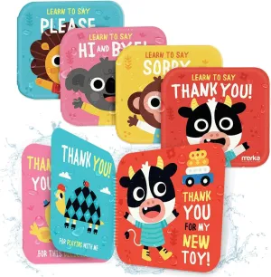 merka Baby Bath Books for Toddlers, 4 Pack Waterproof Bathtime Books, Bath Toys Floatable in Bathtub, Learn to Say Thank You, Sorry, Hi Bye, Please