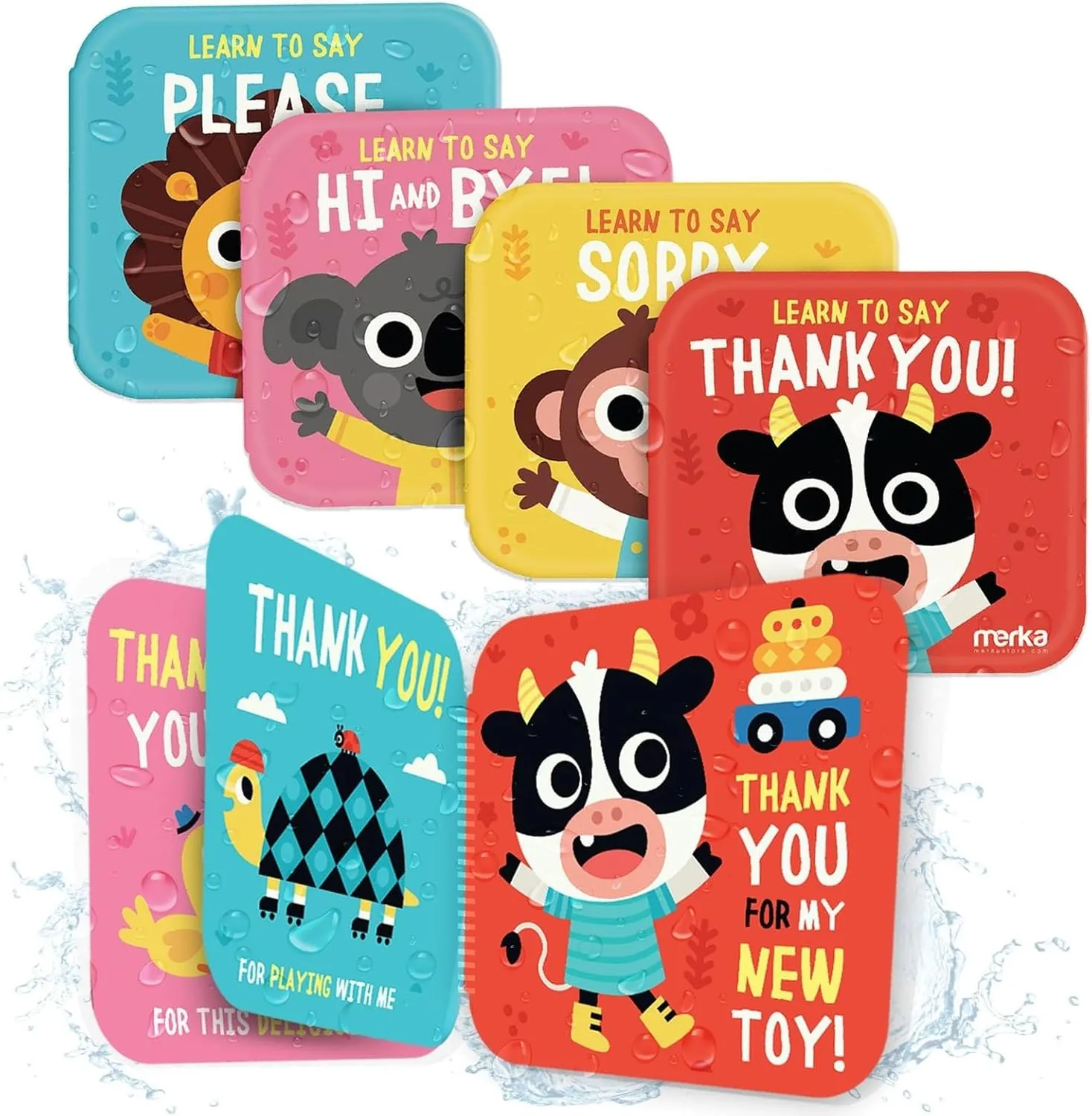 merka Baby Bath Books for Toddlers, 4 Pack Waterproof Bathtime Books, Bath Toys Floatable in Bathtub, Learn to Say Thank You, Sorry, Hi Bye, Please