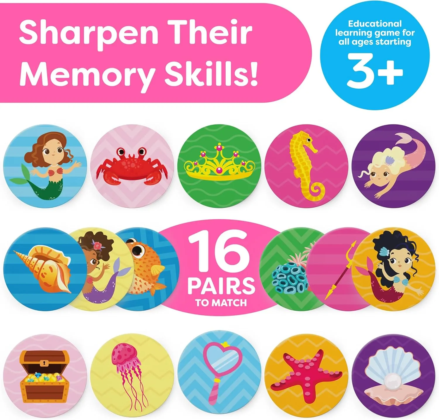 Mermaid Toys for Girls 4-6 Matching Game - Memory Game for Kids - Girls Toys 4-5 - Mermaid Gifts - 4 Year Old Girl Birthday Gifts - Kids Games Preschool Educational Toys - Summer Toys