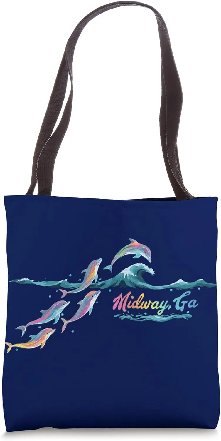 Midway Georgia Colorful Dolphin Lover Beach Gifts Tote Bag