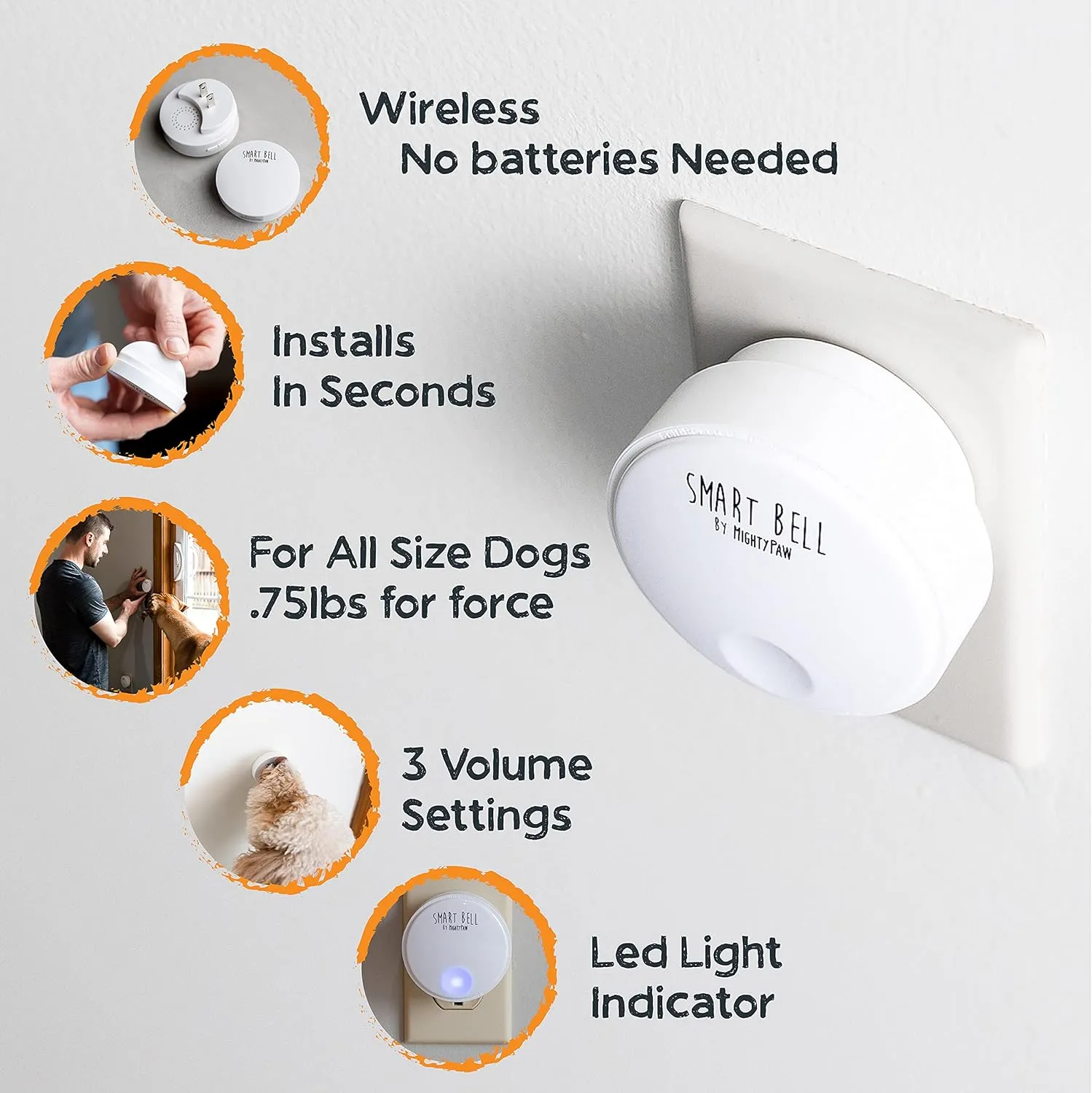 Mighty Paw Smart Bell 2.0 – Potty Training Button for Dogs & Puppies – Train Your Dog to Ring The Bell – Wireless Pet Communication (1 Pack)