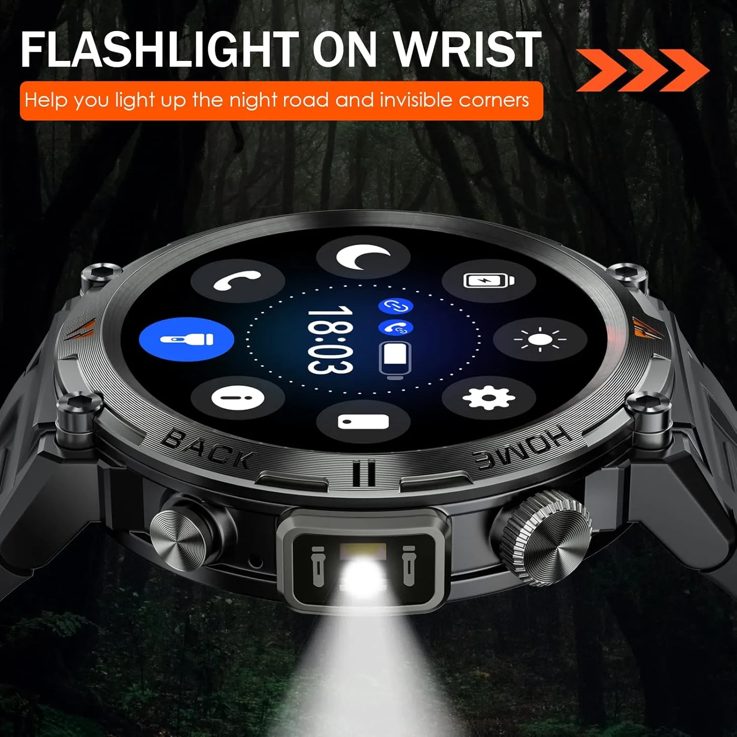 Military Smart Watch for Men with LED Flashlight 1.45” Rugged 3ATM Waterproof Smart Watch with 100  Sports Modes Fitness Tracker with Heart Rate Sleep Monitor Tactical Smartwatch for iPhone Android