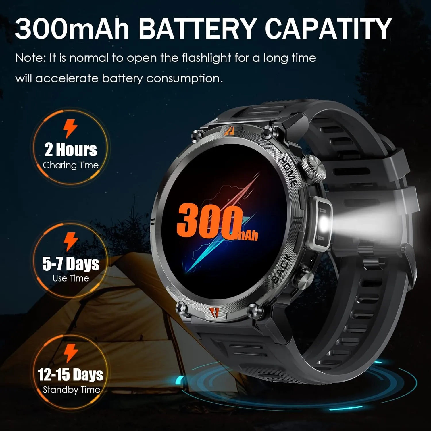 Military Smart Watch for Men with LED Flashlight 1.45” Rugged 3ATM Waterproof Smart Watch with 100  Sports Modes Fitness Tracker with Heart Rate Sleep Monitor Tactical Smartwatch for iPhone Android