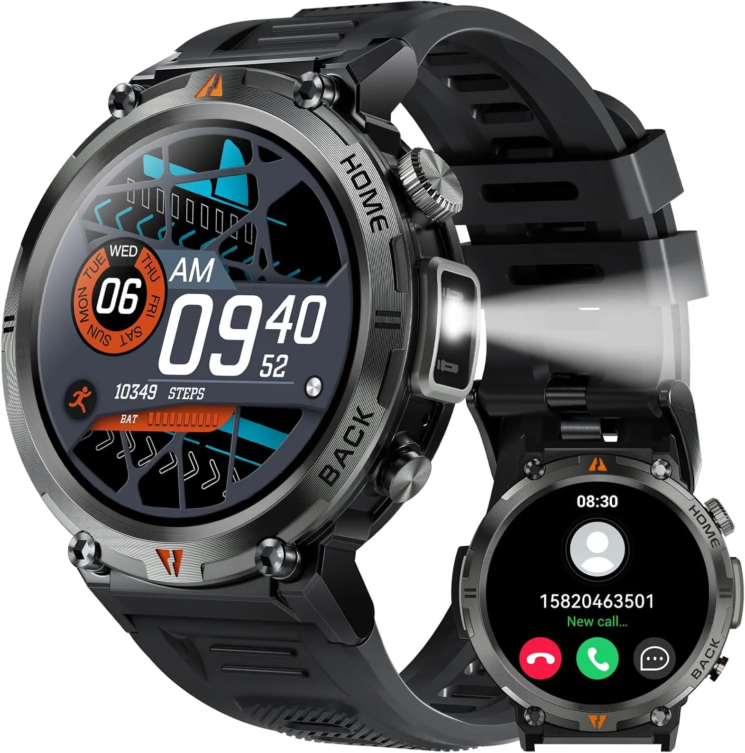 Military Smart Watch for Men with LED Flashlight 1.45” Rugged 3ATM Waterproof Smart Watch with 100  Sports Modes Fitness Tracker with Heart Rate Sleep Monitor Tactical Smartwatch for iPhone Android