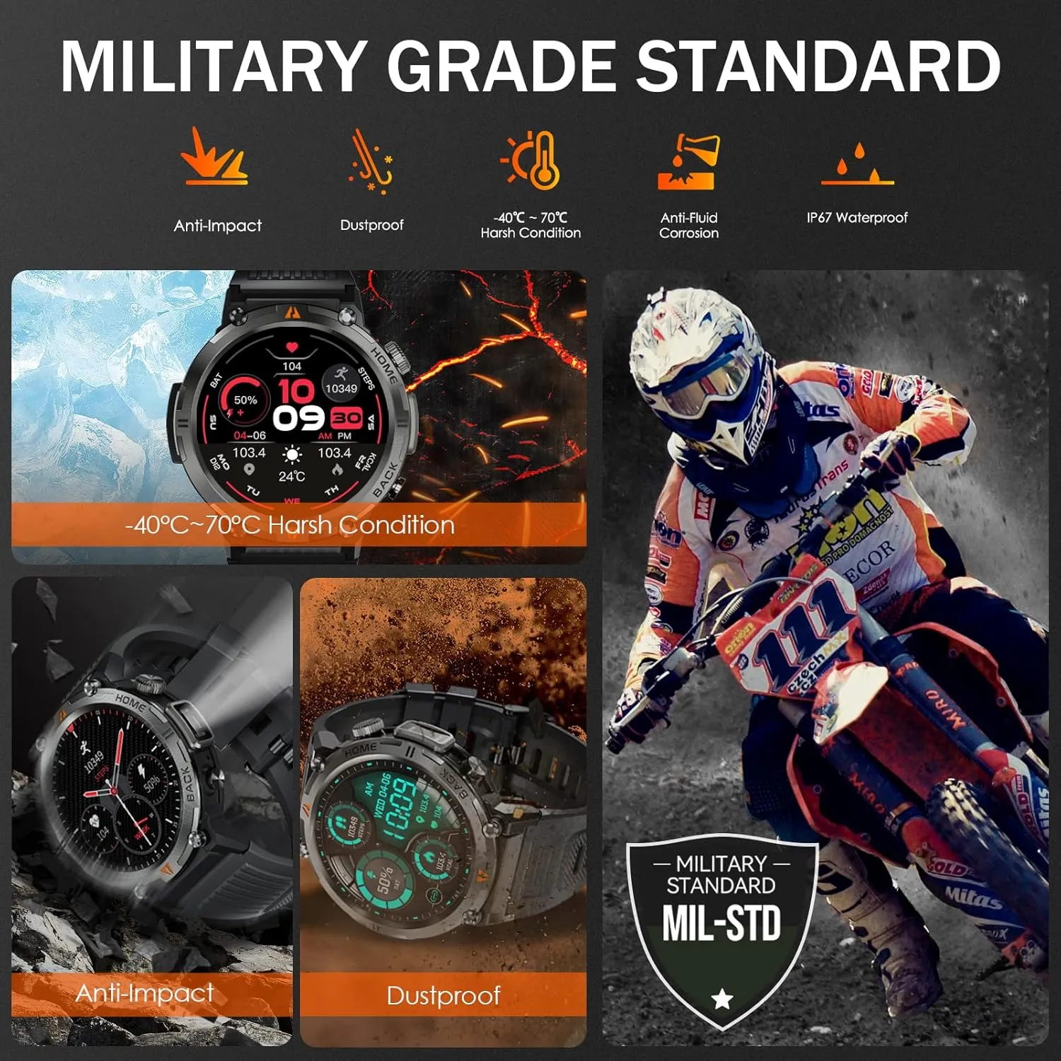 Military Smart Watch for Men with LED Flashlight 1.45” Rugged 3ATM Waterproof Smart Watch with 100  Sports Modes Fitness Tracker with Heart Rate Sleep Monitor Tactical Smartwatch for iPhone Android