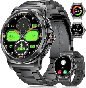 Military Smart Watch for Men(Answer/Dial Calls),1.46'' AMOLED Touchscreen/5ATM Waterproof/120  Sports Modes Fitness Watch with Blood Pressure/Heart Rate/SpO2/Pedometer for Android iOS Smartwatch Black