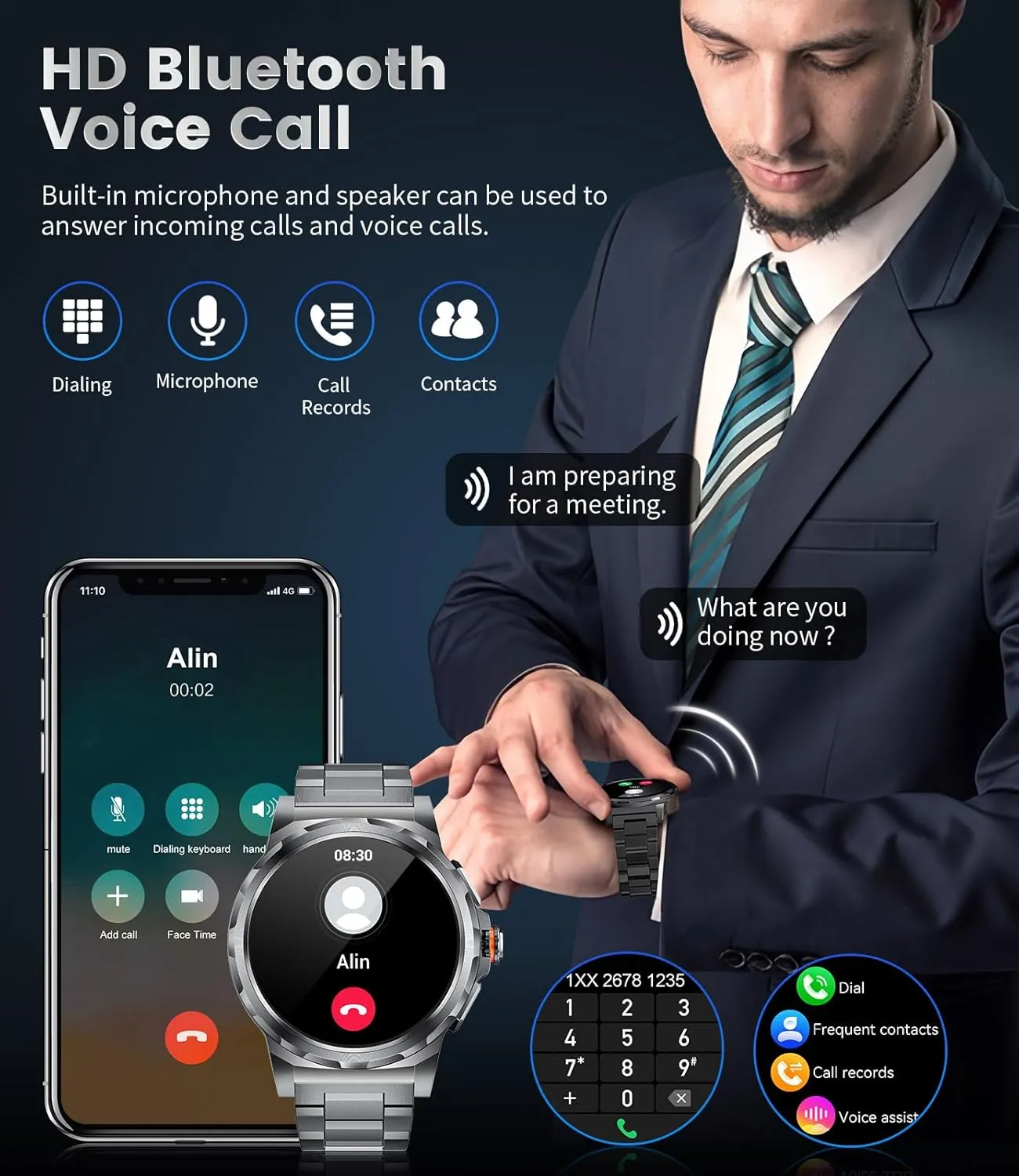Military Smart Watch for Men(Answer/Dial Calls),1.46'' AMOLED Touchscreen/5ATM Waterproof/120  Sports Modes Fitness Watch with Blood Pressure/Heart Rate/SpO2/Pedometer for Android iOS Smartwatch Black