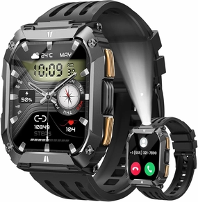 Military Smart Watches for Men (Rugged Zinc Alloy/30 Days Use/Calls), 1.95'' Smart Watch for Android iPhone Compatible, Fitness Watch with Flashlight Heart Rate Sleep Monitor, Military Watches for Men