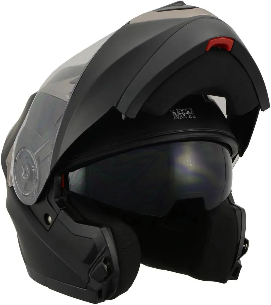 Milwaukee Performance Helmets MPH9804DOT Matte Black Modular Racing Helmet with Drop Down Tinted Visor