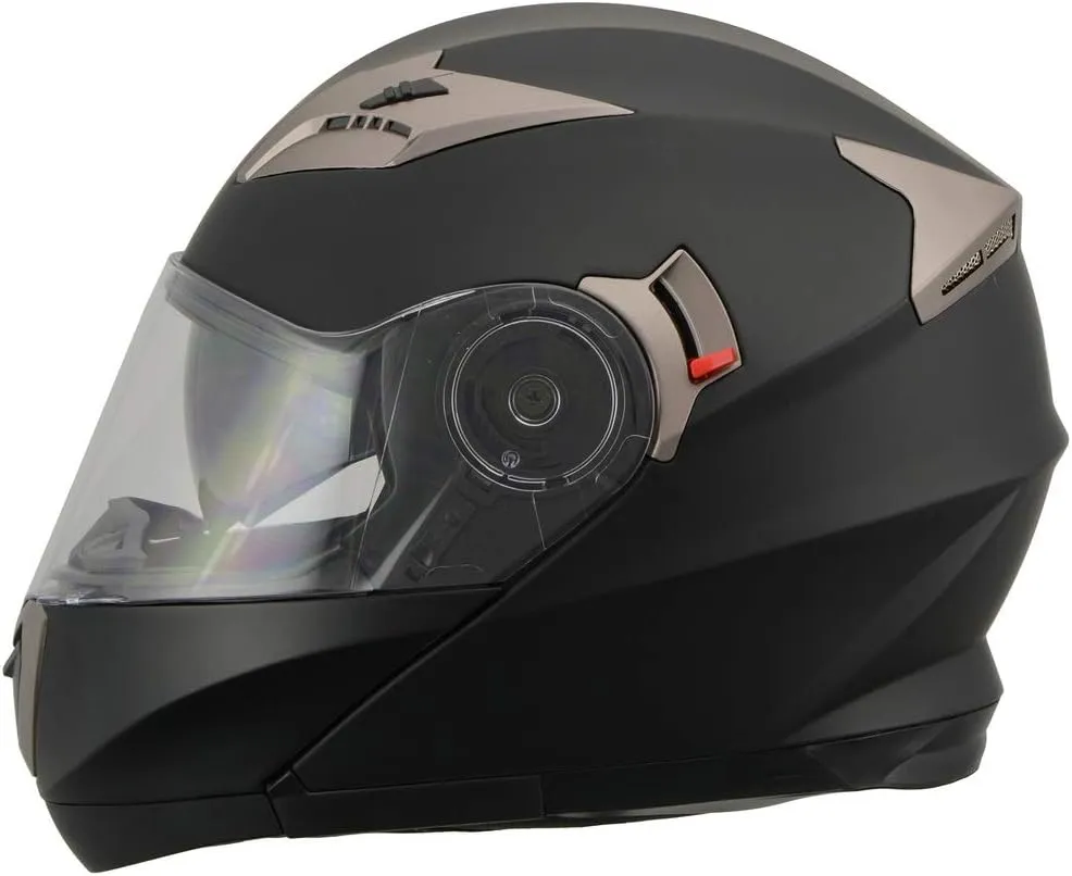 Milwaukee Performance Helmets MPH9804DOT Matte Black Modular Racing Helmet with Drop Down Tinted Visor