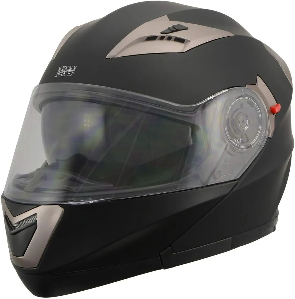 Milwaukee Performance Helmets MPH9804DOT Matte Black Modular Racing Helmet with Drop Down Tinted Visor