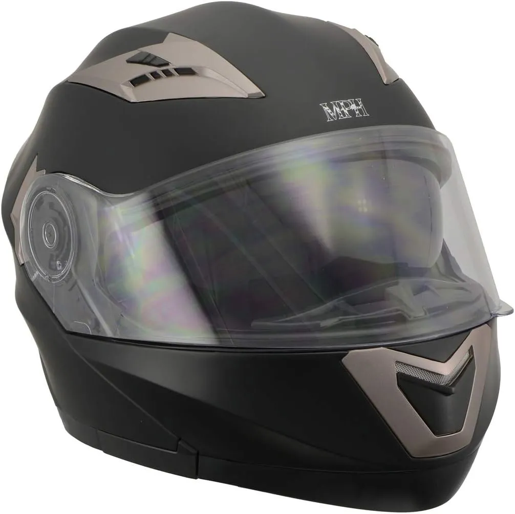 Milwaukee Performance Helmets MPH9804DOT Matte Black Modular Racing Helmet with Drop Down Tinted Visor
