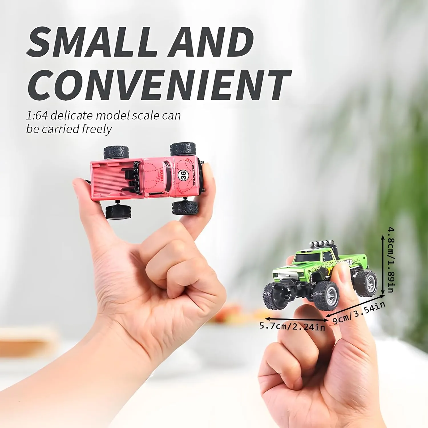 Mini Rc Truck,1:64 Scale Monster Truck Remote Control Car with Lights, 2.4Ghz Remote Control, Mini Alloy Monster Truck Rc, Speed/Steering Adjustable (Green)
