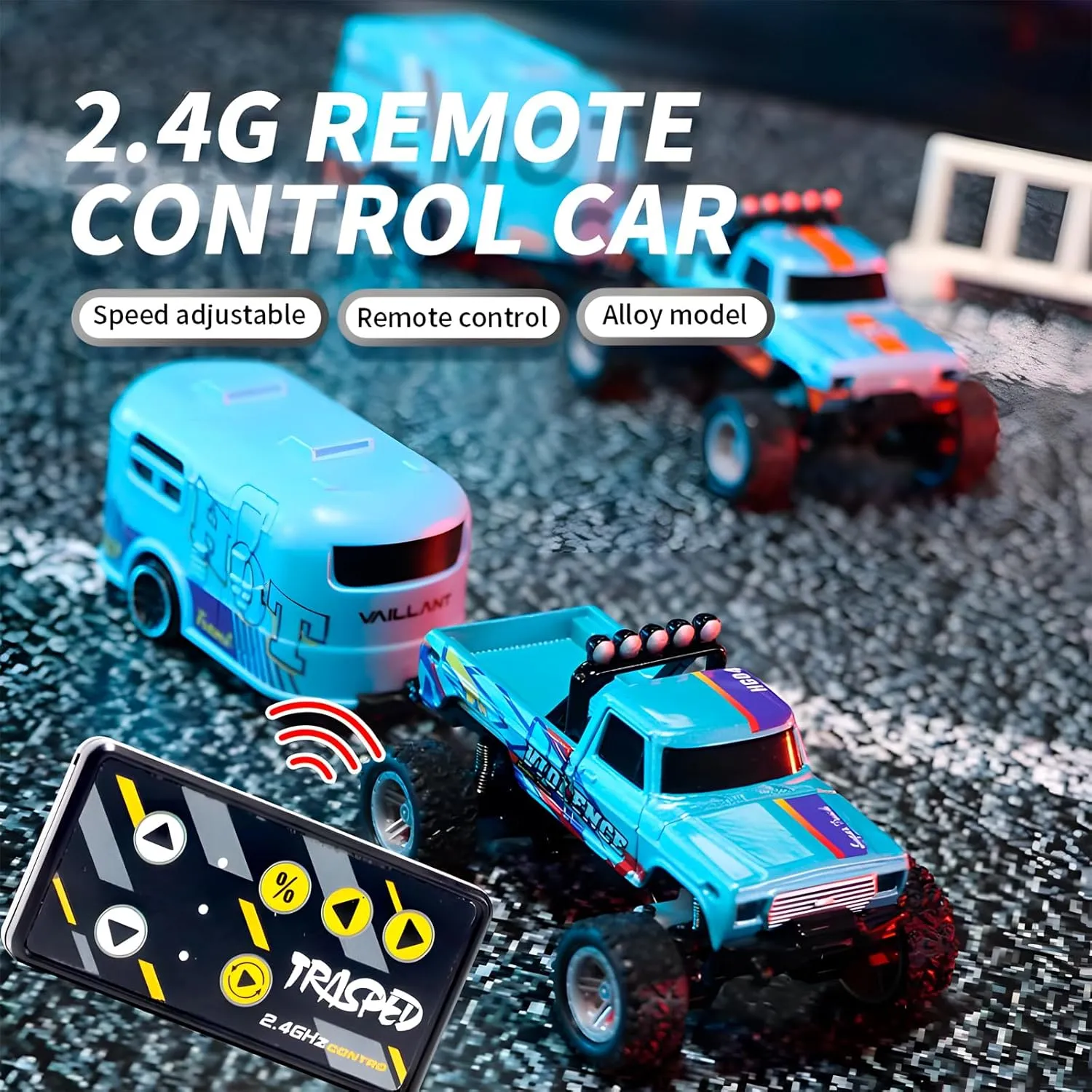 Mini Rc Truck,1:64 Scale Monster Truck Remote Control Car with Lights, 2.4Ghz Remote Control, Mini Alloy Monster Truck Rc, Speed/Steering Adjustable (Green)