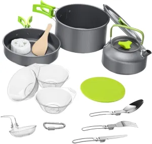 Mipcase 1set Outdoor Camping Cookware Lightweight Portable Cooking Equipment for Hiking Picnic and BBQ Space-Saving Folding Design Essential Cooking Accessories for Outdoor Adventures