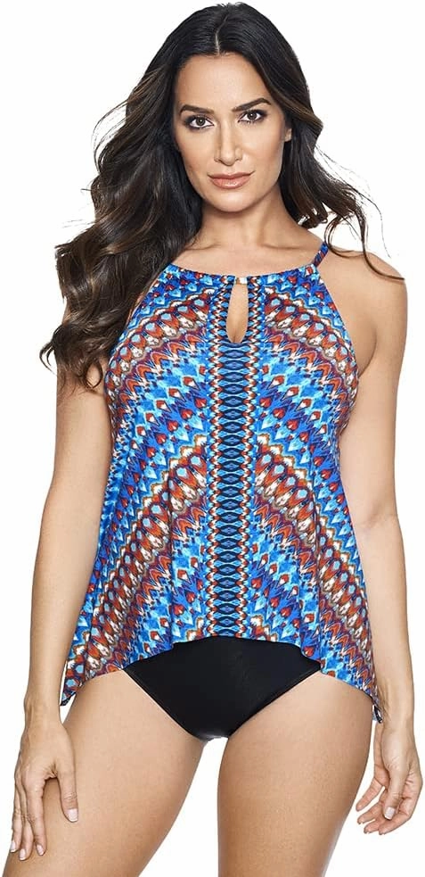 Miraclesuit Women's Swimwear Peephole High Neckline Soft Cup Tankini Bathing Suit Top