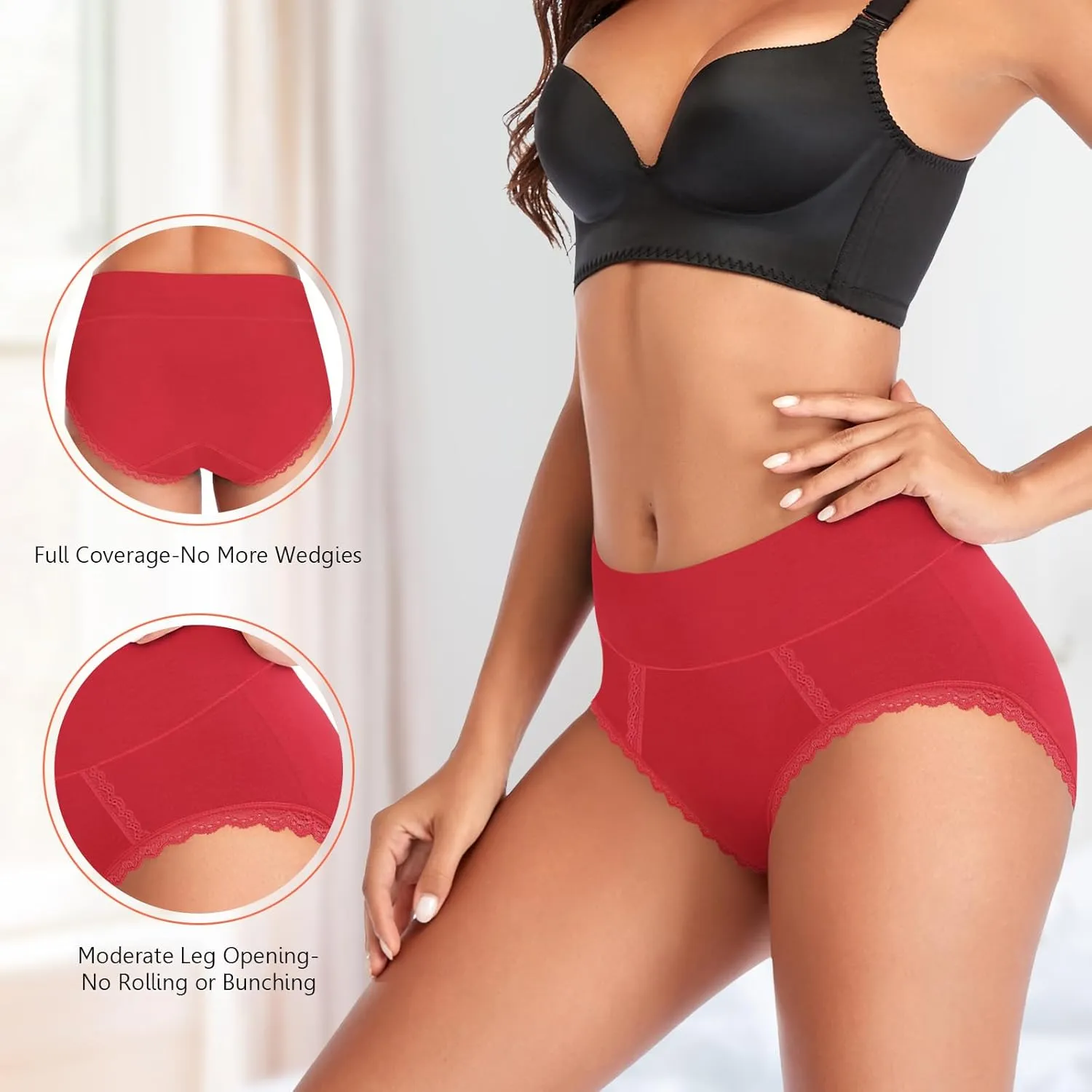 MISSWHO Cotton High Waisted Soft Womens Underwear Breathable Panties, Multipack