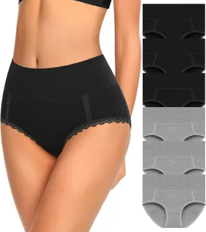 MISSWHO Cotton High Waisted Soft Womens Underwear Breathable Panties, Multipack