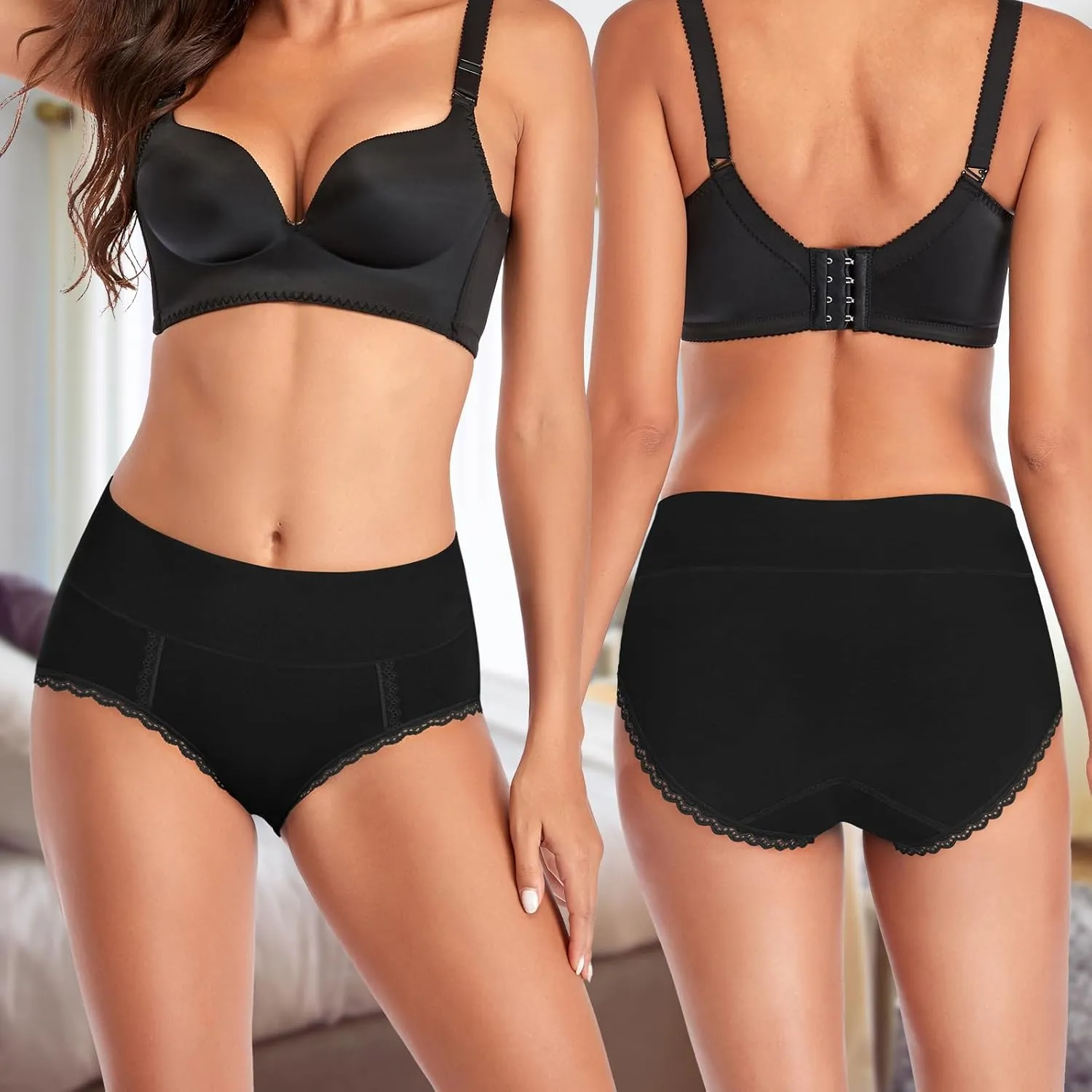 MISSWHO Cotton High Waisted Soft Womens Underwear Breathable Panties, Multipack
