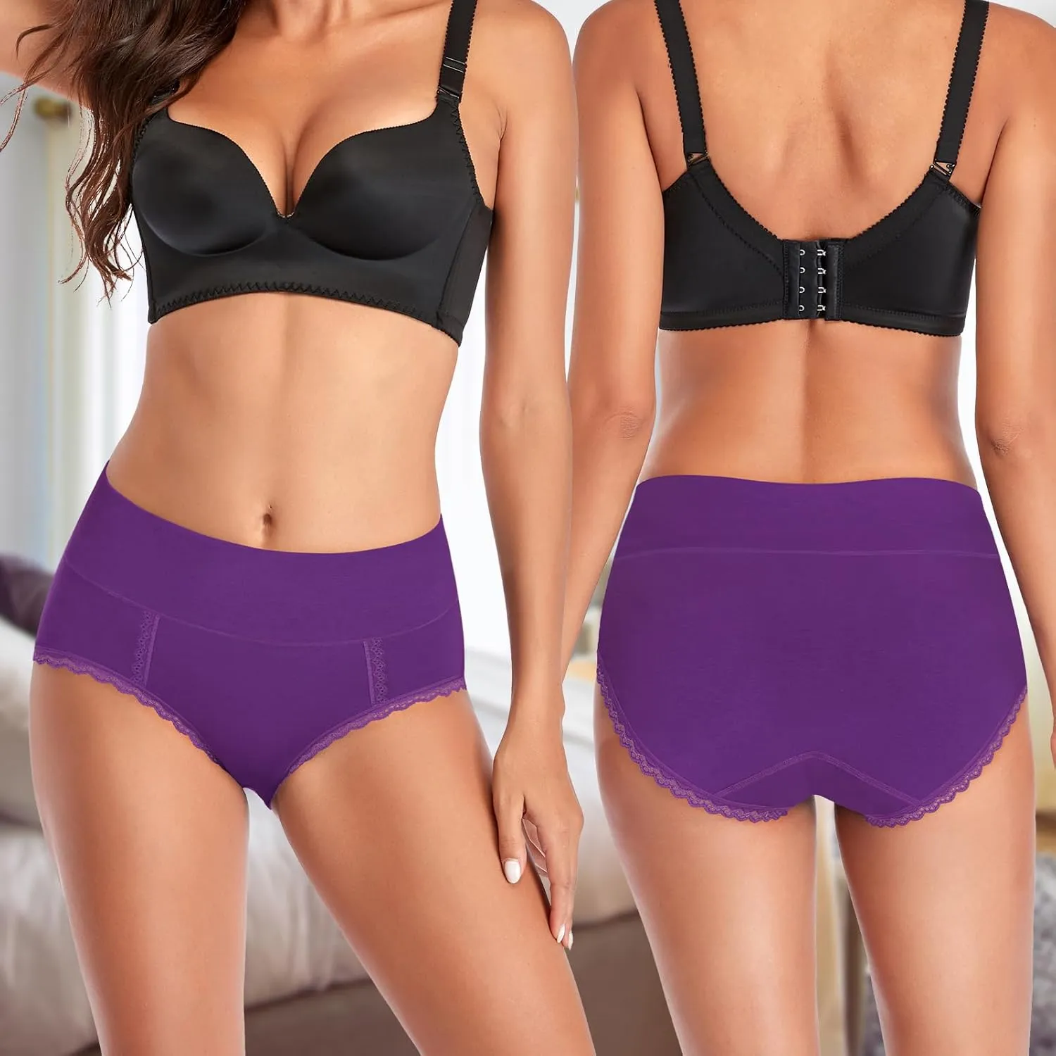 MISSWHO Cotton High Waisted Soft Womens Underwear Breathable Panties, Multipack