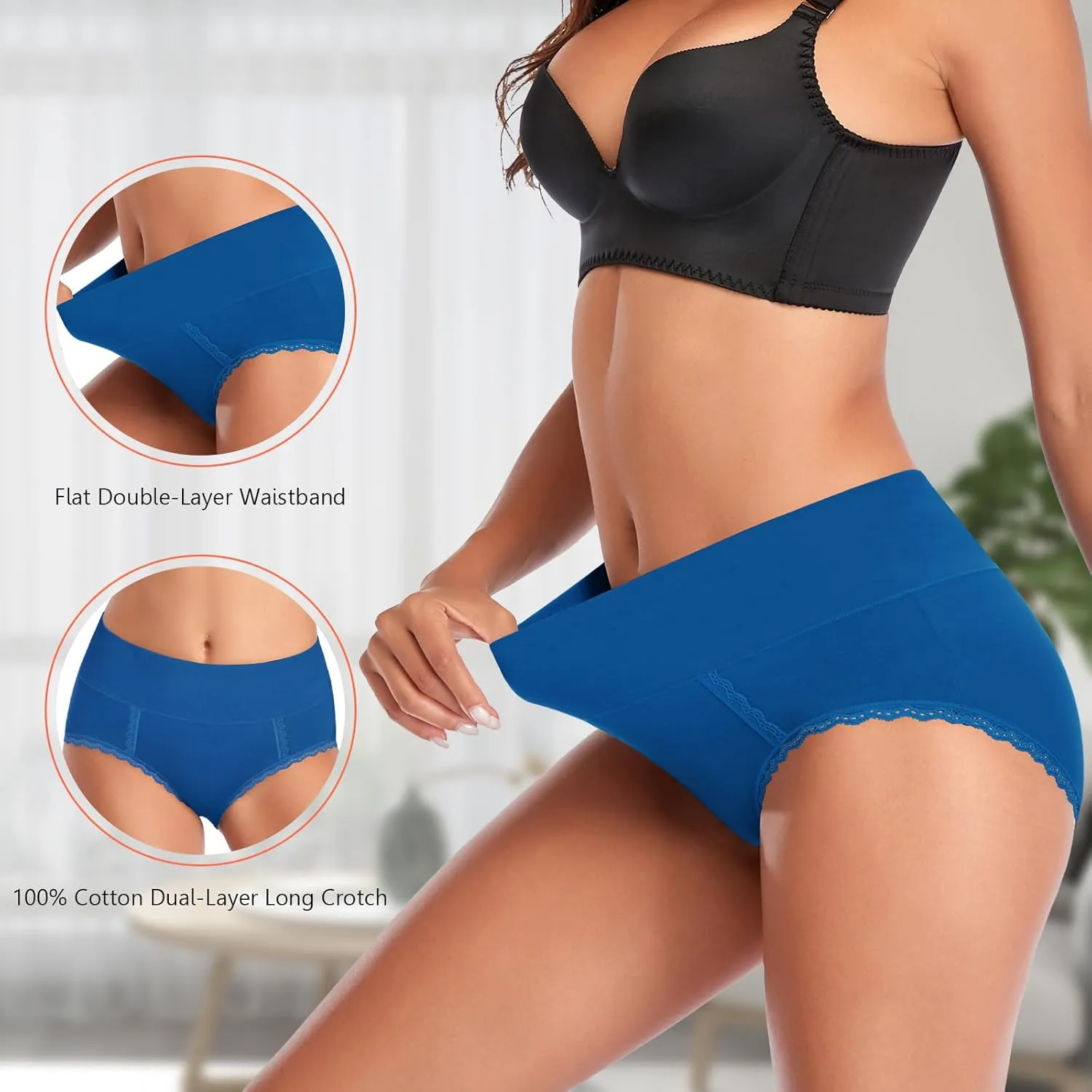MISSWHO Cotton High Waisted Soft Womens Underwear Breathable Panties, Multipack