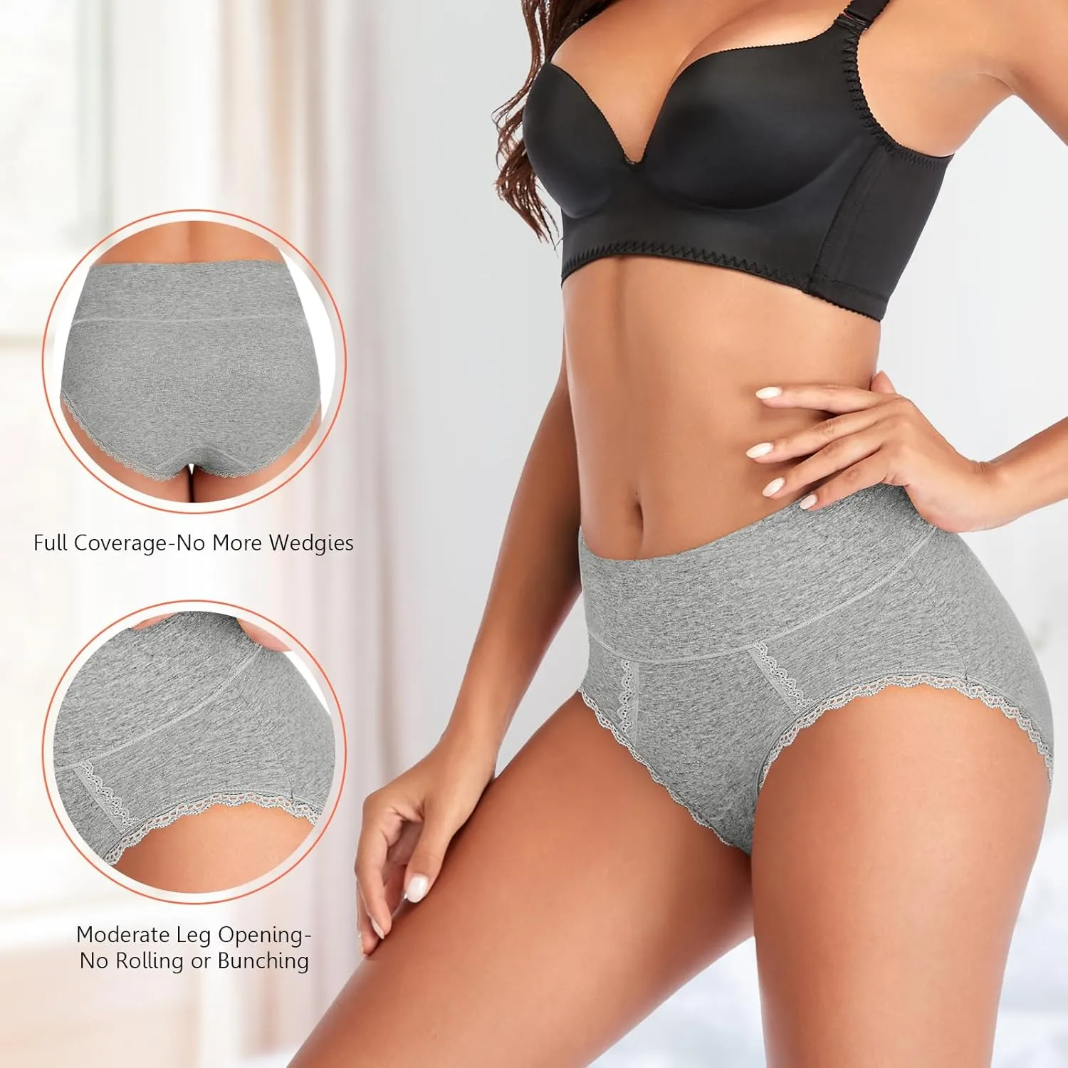 MISSWHO Cotton High Waisted Soft Womens Underwear Breathable Panties, Multipack