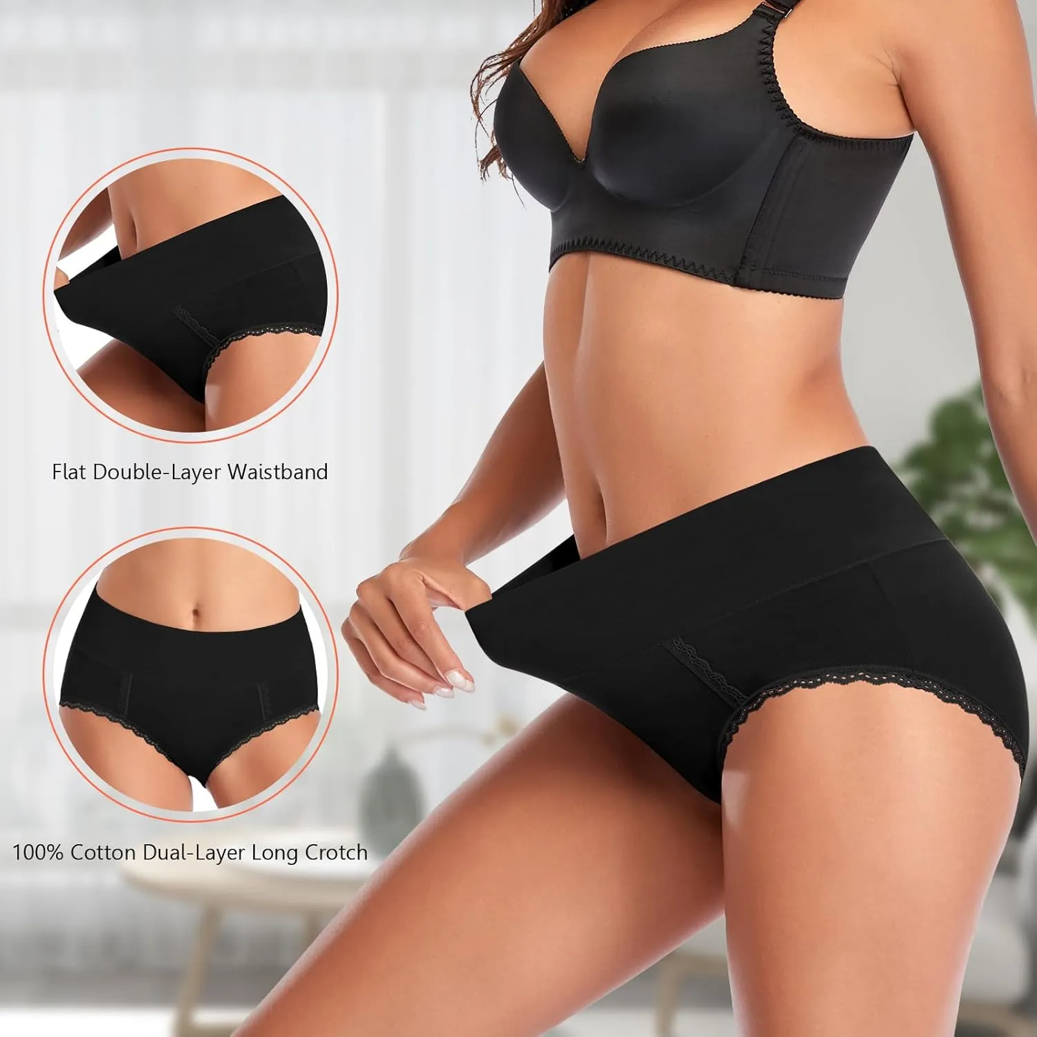 MISSWHO Cotton High Waisted Soft Womens Underwear Breathable Panties, Multipack