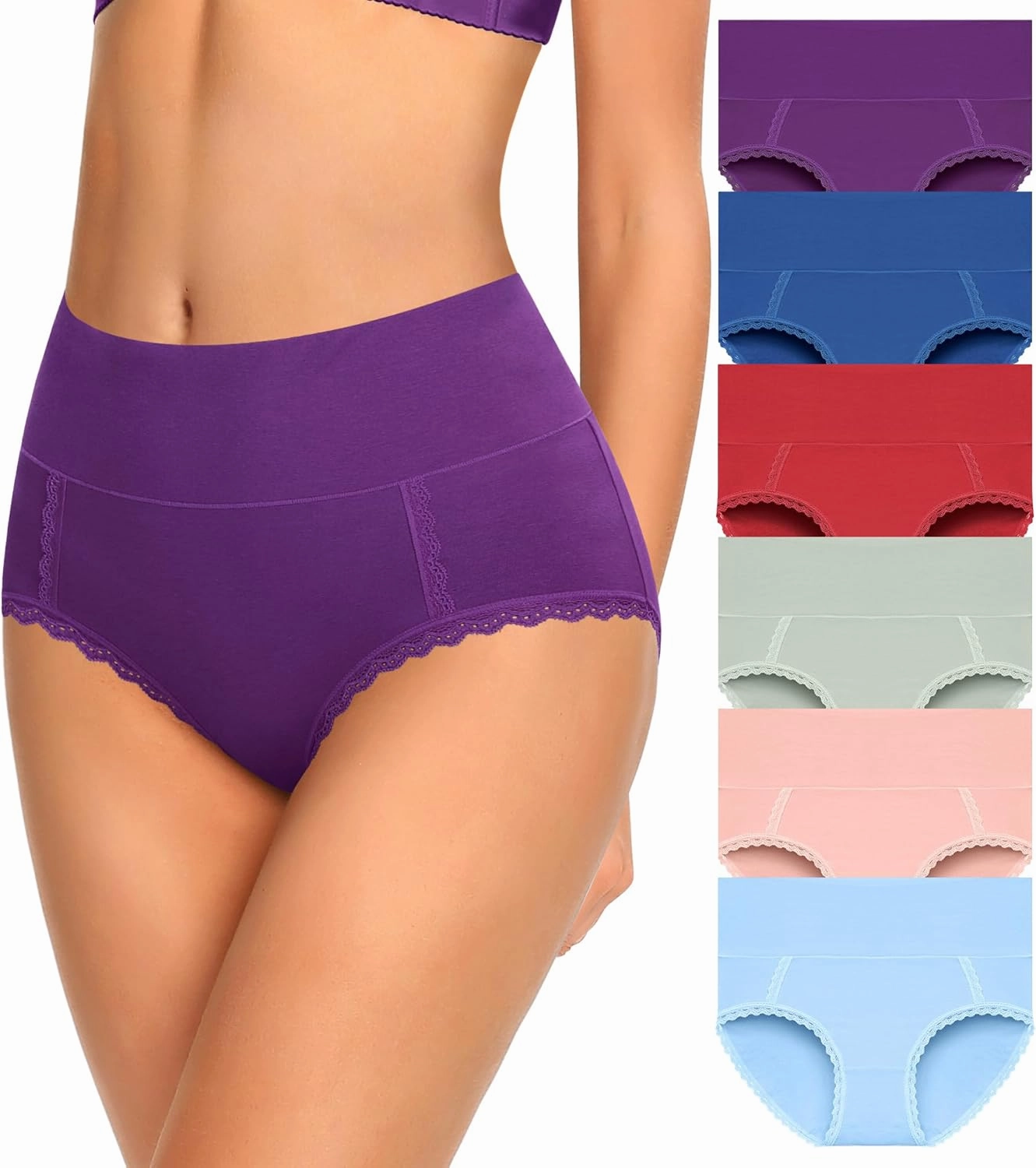 MISSWHO Cotton High Waisted Soft Womens Underwear Breathable Panties, Multipack
