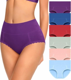 MISSWHO Cotton High Waisted Soft Womens Underwear Breathable Panties, Multipack