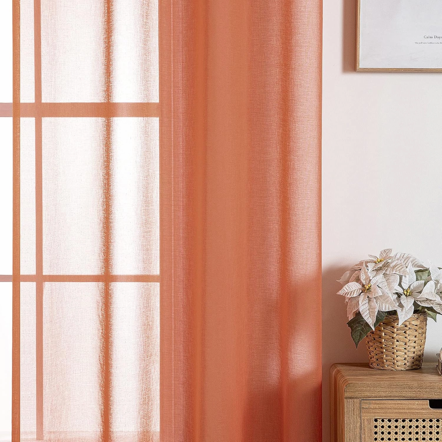 MIULEE 2 Panels Burnt Orange Semi Sheer Window Curtains Elegant Grommet Top Window Voile Drapes/Treatment Linen Textured Panels for Bedroom Living Room Fall Decor (54X84 Inches)