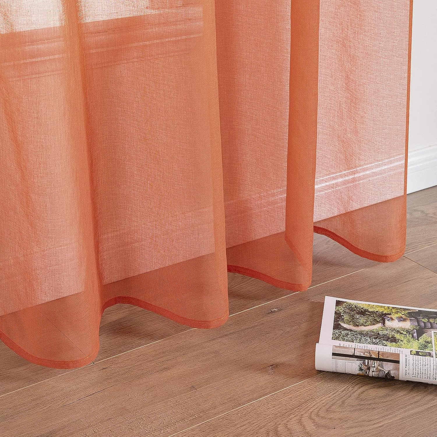 MIULEE 2 Panels Burnt Orange Semi Sheer Window Curtains Elegant Grommet Top Window Voile Drapes/Treatment Linen Textured Panels for Bedroom Living Room Fall Decor (54X84 Inches)
