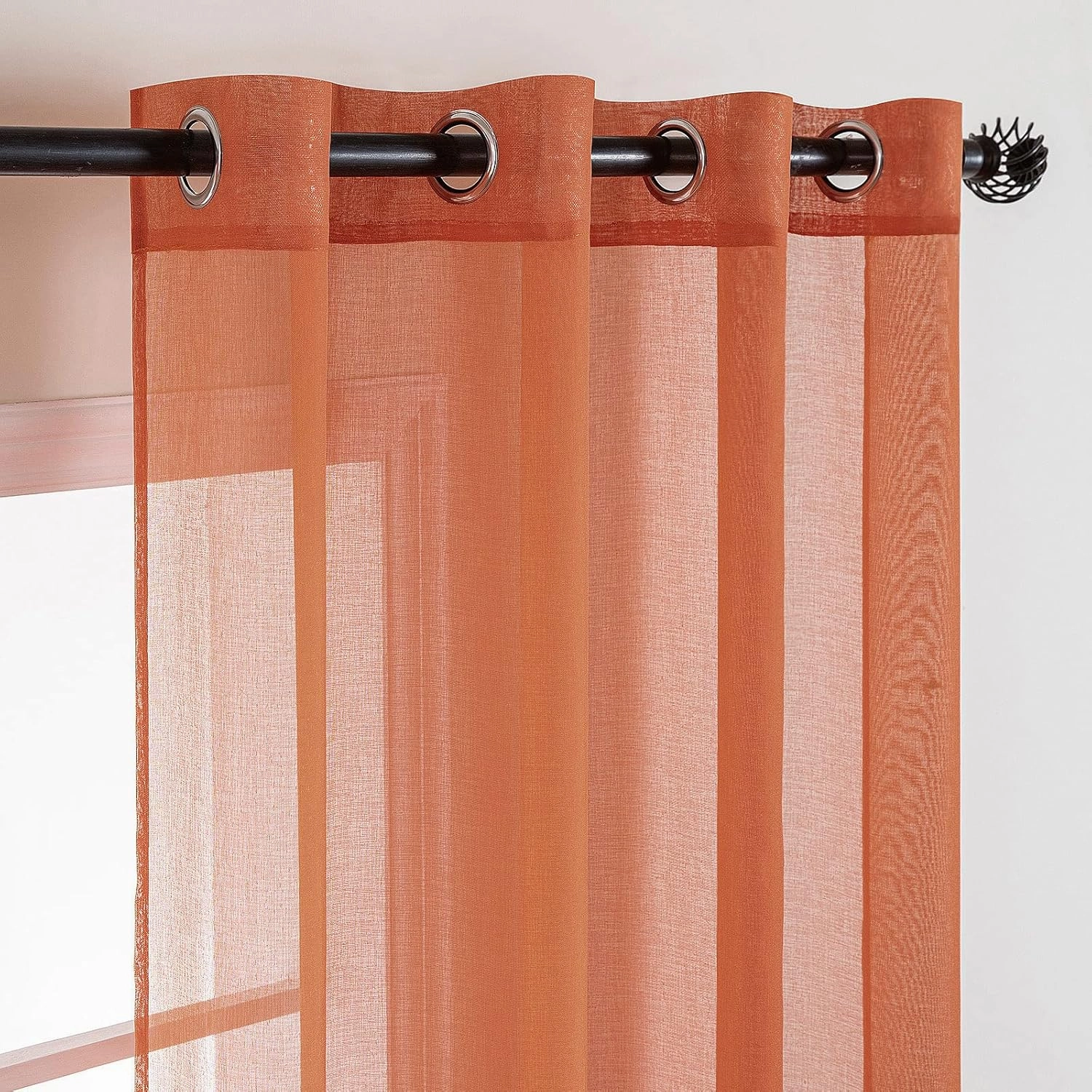 MIULEE 2 Panels Burnt Orange Semi Sheer Window Curtains Elegant Grommet Top Window Voile Drapes/Treatment Linen Textured Panels for Bedroom Living Room Fall Decor (54X84 Inches)