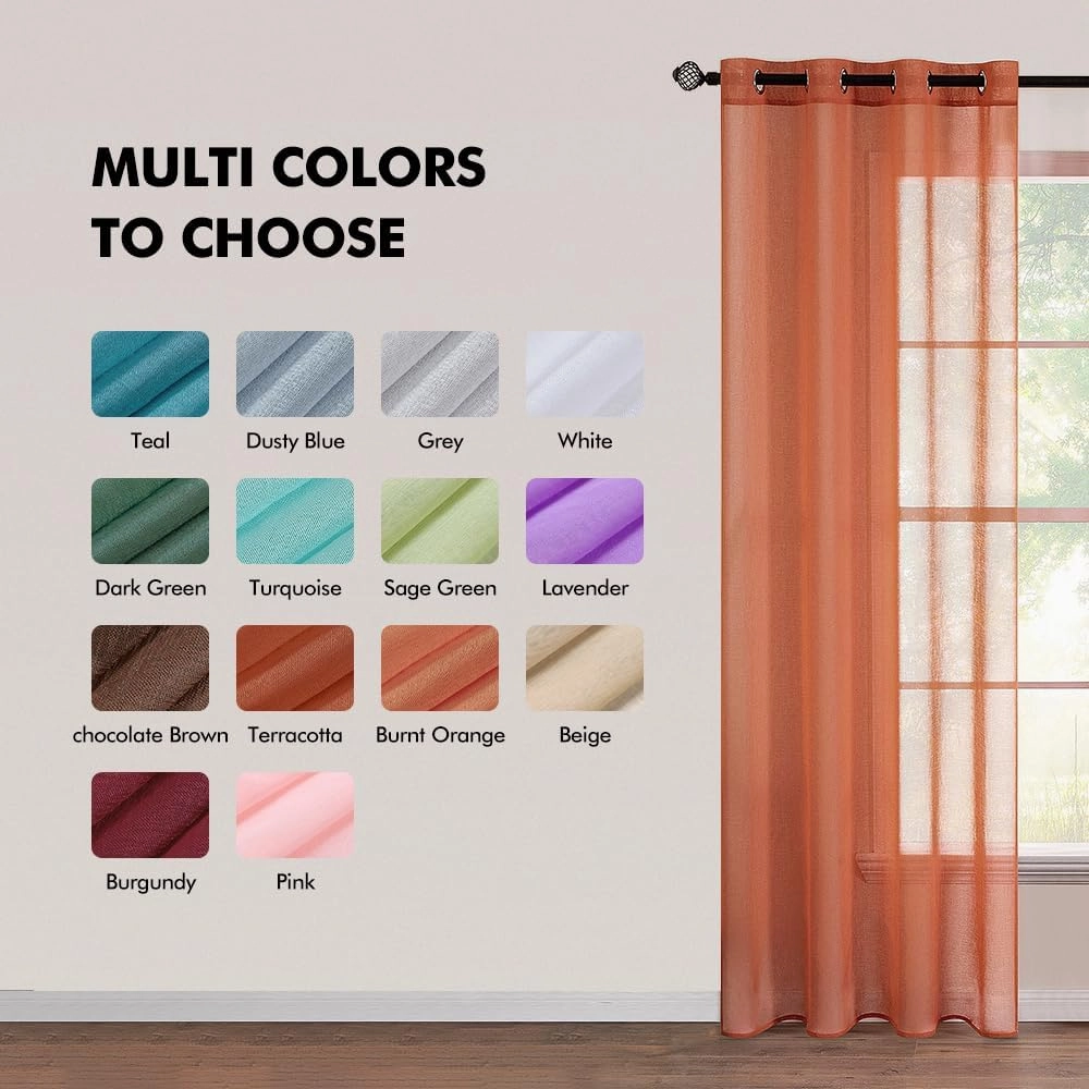 MIULEE 2 Panels Burnt Orange Semi Sheer Window Curtains Elegant Grommet Top Window Voile Drapes/Treatment Linen Textured Panels for Bedroom Living Room Fall Decor (54X84 Inches)