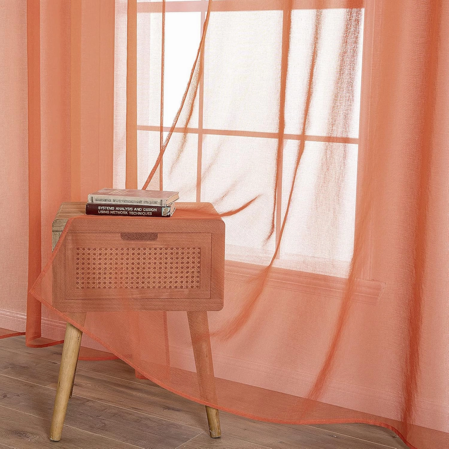 MIULEE 2 Panels Burnt Orange Semi Sheer Window Curtains Elegant Grommet Top Window Voile Drapes/Treatment Linen Textured Panels for Bedroom Living Room Fall Decor (54X84 Inches)