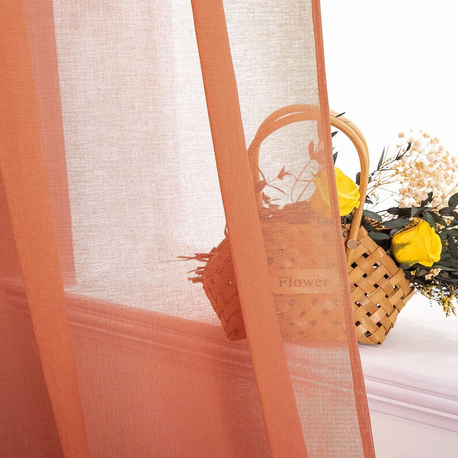 MIULEE 2 Panels Burnt Orange Semi Sheer Window Curtains Elegant Grommet Top Window Voile Drapes/Treatment Linen Textured Panels for Bedroom Living Room Fall Decor (54X84 Inches)