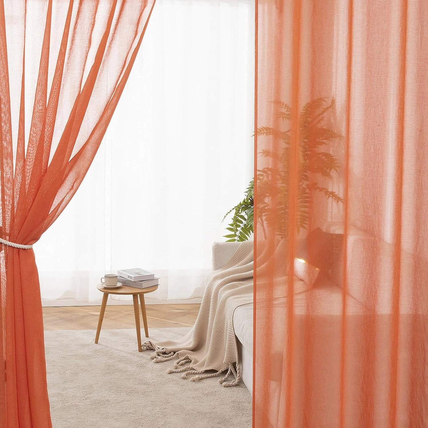 MIULEE 2 Panels Burnt Orange Semi Sheer Window Curtains Elegant Grommet Top Window Voile Drapes/Treatment Linen Textured Panels for Bedroom Living Room Fall Decor (54X84 Inches)