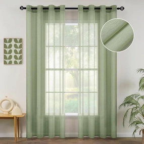 MIULEE 2 Panels Sage Green Semi Sheer Window Curtains Elegant Grommet Top Window Voile Drapes/Treatment Linen Textured Light Green Panels for Bedroom Living Room (54X84 Inches)