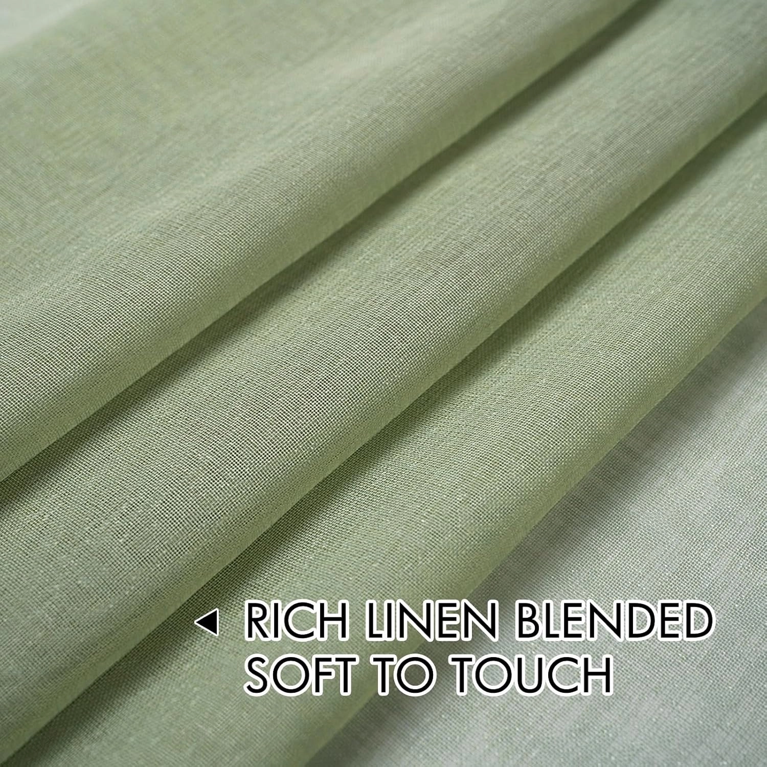 MIULEE 2 Panels Sage Green Semi Sheer Window Curtains Elegant Grommet Top Window Voile Drapes/Treatment Linen Textured Light Green Panels for Bedroom Living Room (54X84 Inches)