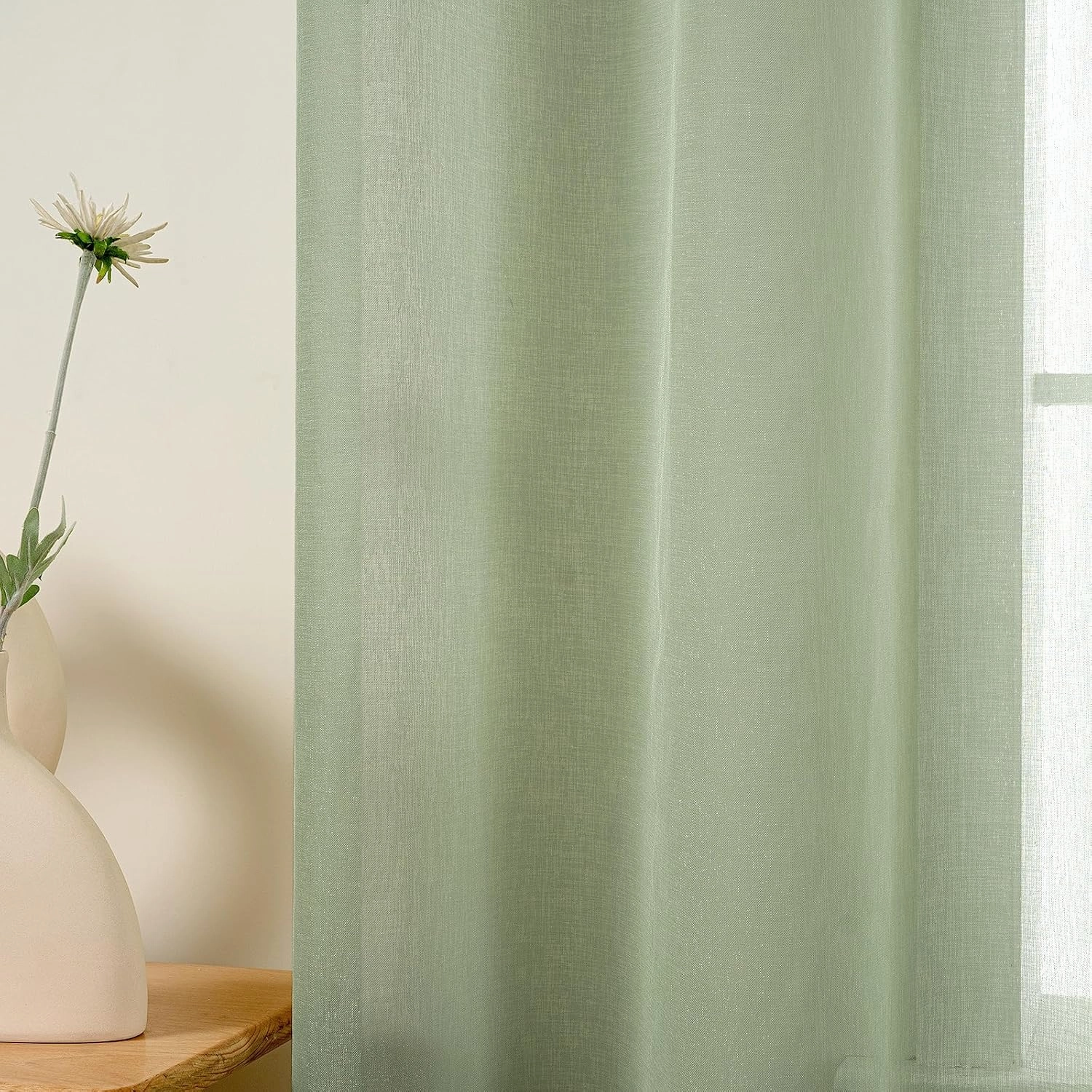 MIULEE 2 Panels Sage Green Semi Sheer Window Curtains Elegant Grommet Top Window Voile Drapes/Treatment Linen Textured Light Green Panels for Bedroom Living Room (54X84 Inches)