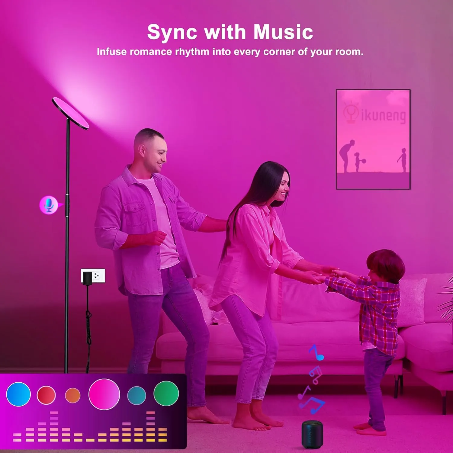 Modern LED Standing Floor Lamp with Remote & Touch Control, 3600LM 36W RGB Multi-Color Light Scenes, 2700K-6500K Stepless Dimming Room Lamp for Living Room, Bedroom, Office