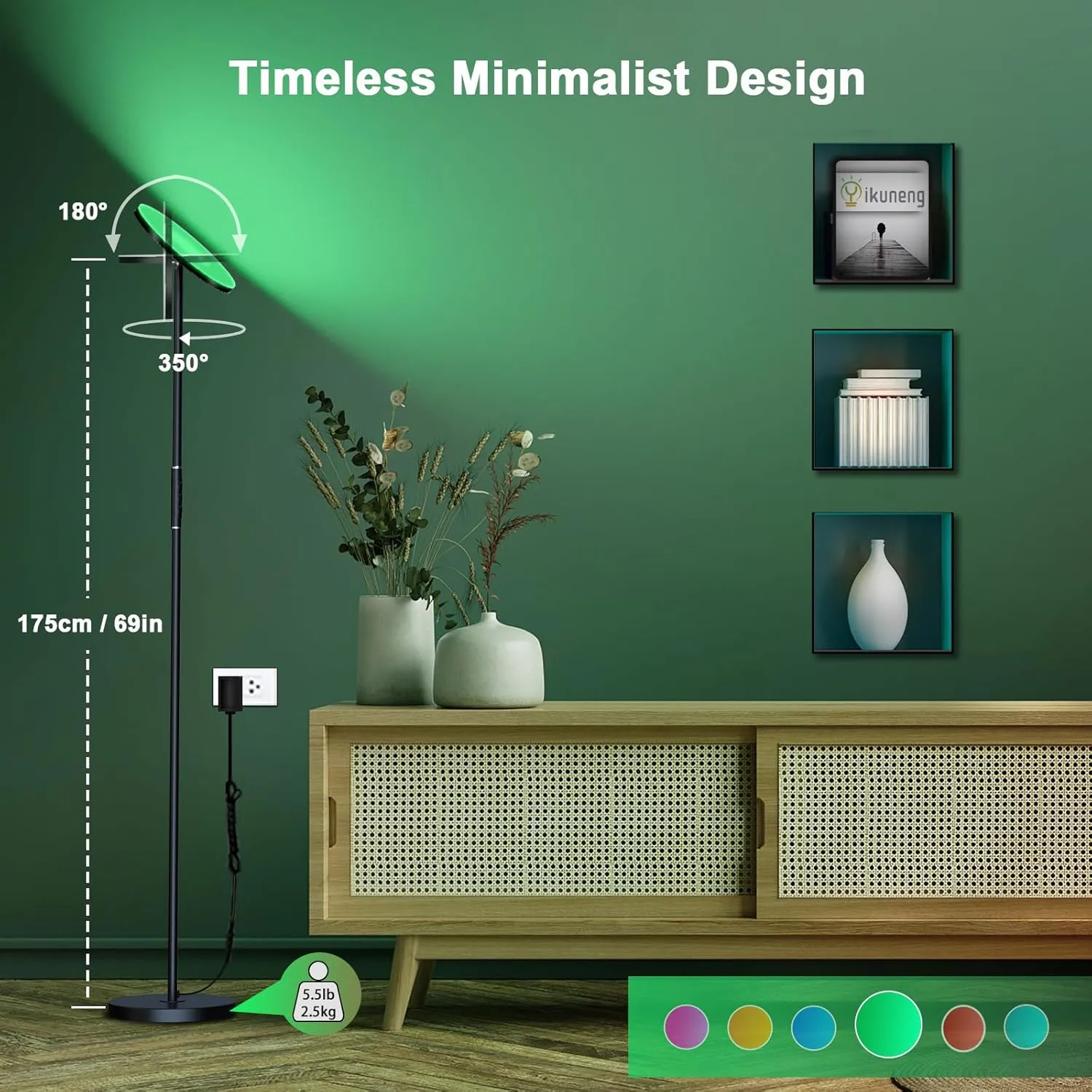 Modern LED Standing Floor Lamp with Remote & Touch Control, 3600LM 36W RGB Multi-Color Light Scenes, 2700K-6500K Stepless Dimming Room Lamp for Living Room, Bedroom, Office