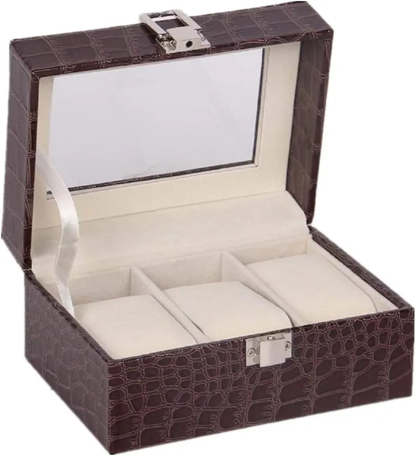 Modern Watch Box Leather Watch Storage Display Box Watch Box Metal Buckle 3-Slot Gift for lovers(Coffee)